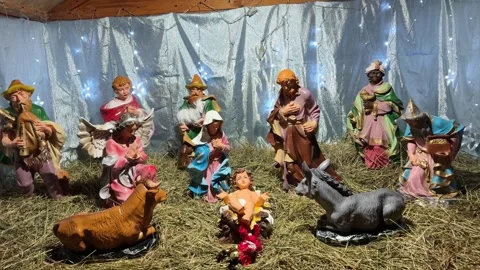 Nativity scene with figurines representing the birth of jesus Stock Footage 301349104