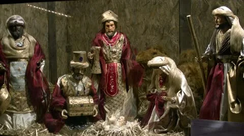 Nativity Scene on German Christmas Market 스톡 동영상 12668053