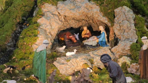 Nativity Scene Inside Roman Catholic Church - Art Objects Representing The Stock Footage 237935555