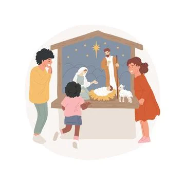 Nativity scene isolated cartoon vector illustration. Stock Illustration
