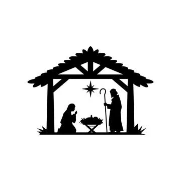 Nativity Scene Silhouette with Star. Vector icon. Stock Illustration