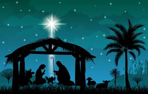 Nativity Scene with the Star of Bethlehem Stock Illustration