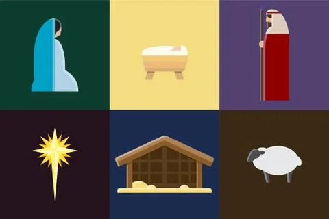 Nativity Scene Vector Set Stock Illustration