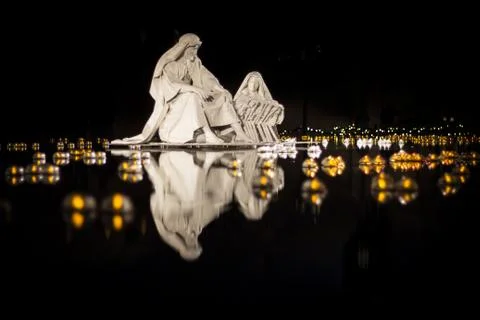 Nativity Statues on reflection pool Stock Photos
