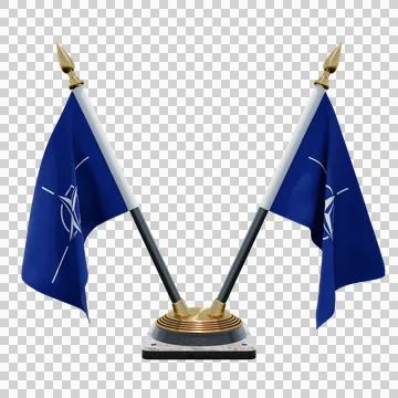NATO 3d illustration flag on pole. Wood flagpole Stock Illustration