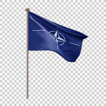 NATO 3d illustration flag on pole. Wood flagpole 库存插图