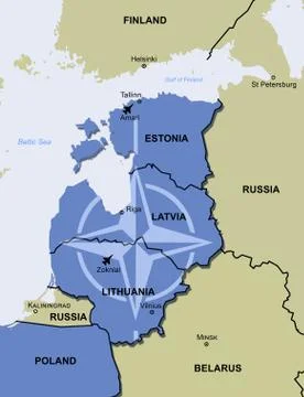 NATO air police policing mission baltic states map Stock Illustration