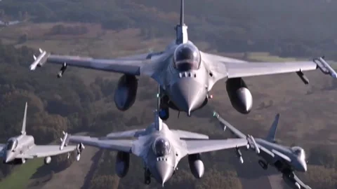 NATO Fighter Jets Flying Over Poland Ready to Stop Russian Aggression (10) Video stock 234638451