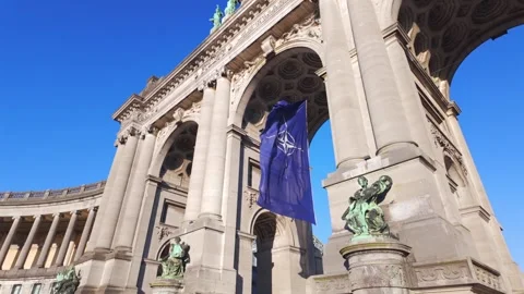 NATO Flag on Brussels Arch (Slow Motion) Video stock 307843782
