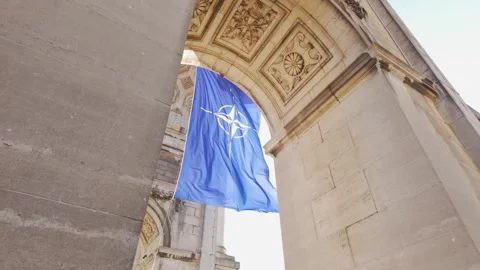 NATO Flag at Brussels Landmark Video stock 307616534