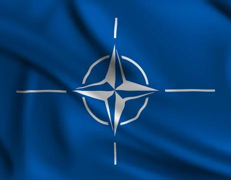 NATO flag covering the frame is waving in the wind Illustrazione stock