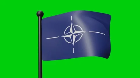 Nato Flag Waving in Slow Motion on the green background. 3D Render Flag. Na.. Stock Footage 230912277
