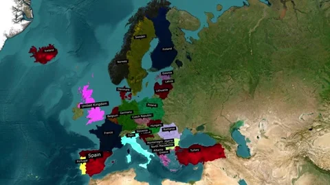 Nato member countries map animation highlighting alliance nations in Europe.. Stock Footage 335921295