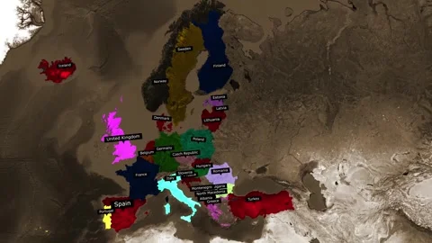 NATO member countries map zoom animation with text reveal highlighting Russ.. Stock Footage 335866360