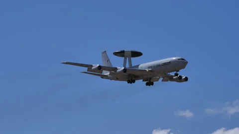 NATO spy, radar, surveillance, command, control, and communications plane Vídeo Stock 174878342