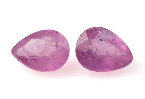 Natural African Pink Ruby Pair with Brilliant Facets and Unique Inclusions 스톡 사진