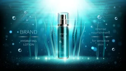 Natural algae vector cosmetic realistic ads poster Stock Illustration