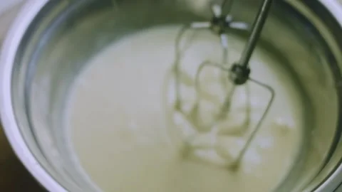 Natural angled arrangement of cake batter blended until smooth Stock Footage 342140317
