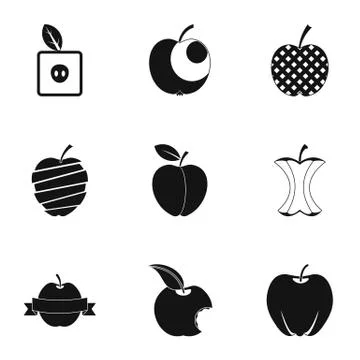 Natural apple icon set, simple style 스톡 일러스트