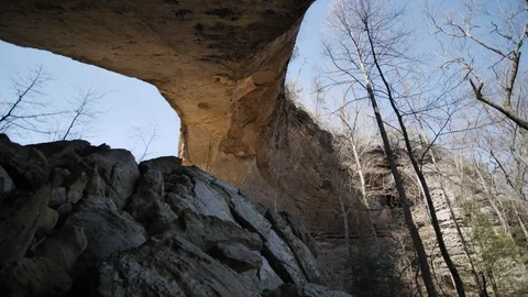 Natural Arch Stone Formation in Kentucky Cinematic Tracking Shot Stock Footage 96747053