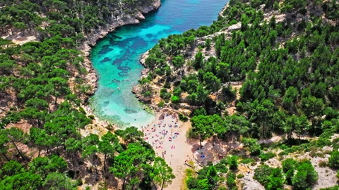 Natural area with rock formations, turquoise water beach in France. Stock Footage 280406817