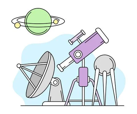 Natural Astronomy Science and Study with Telescope and Celestial Object Vector Illustrazione stock