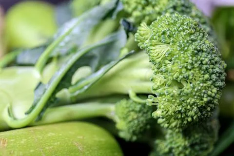 Natural background, broccoli close-up, macro shot. Stock Photos