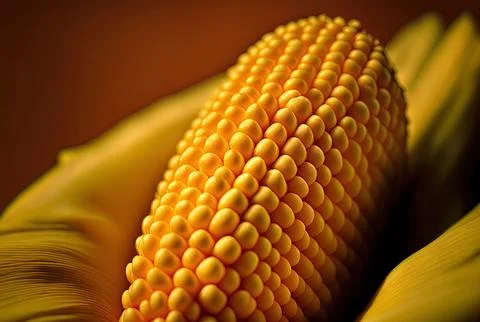 Natural background, close up macro image of fresh corn. Generative AI Stock Illustration