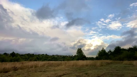 Natural Background With Grass, Tree, Mountain Landscape. Beautiful Cloudy Sky. Stock Footage 149960018