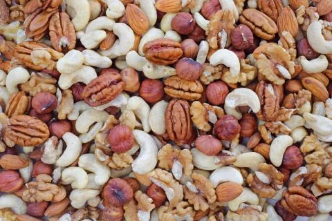 Natural background of nuts 库存照片