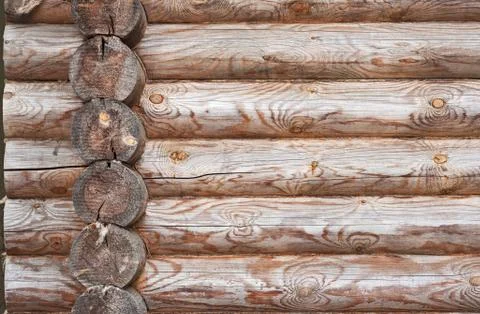 Natural background pattern of log wall. Stock Photos