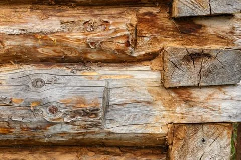 Natural background pattern of a log wall Stock Photos