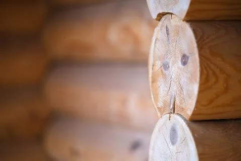 Natural background pattern of log wall. Construction of houses made of wood,  Stock Photos