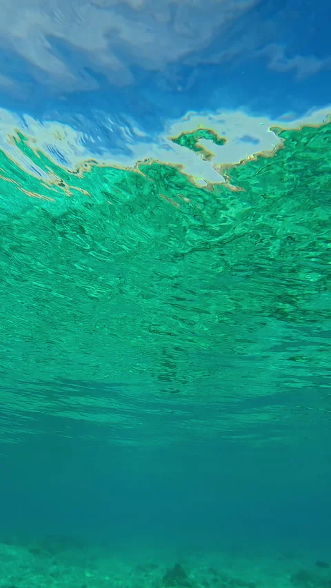 Natural background of turquoise water with emerald green surface in shallow Stock Footage 345682386