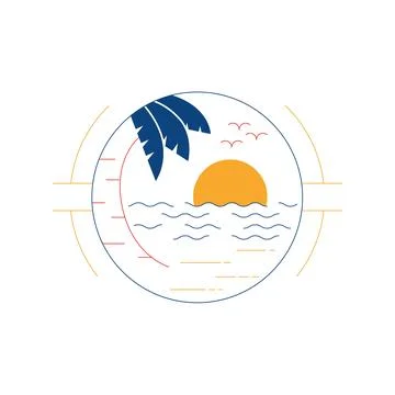 Natural beach logo template design emblem vector Stock Illustration