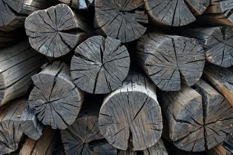 Natural black charcoal stacking Stock Photos