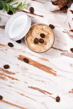 Natural body coffee scrub on marble background Stock Photos