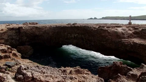 Natural Bridge on the Windward Coast, Arikok National Park, Aruba Stock Footage