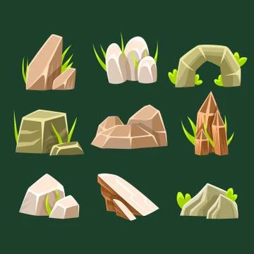 Natural Brow Rocks Of Different Shape Collection Of Landscape Design Elements Stock Illustration