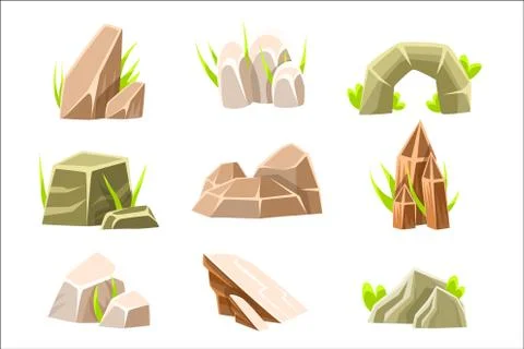 Natural Brow Rocks Of Different Shape Collection Landscape Design Elements For 스톡 일러스트