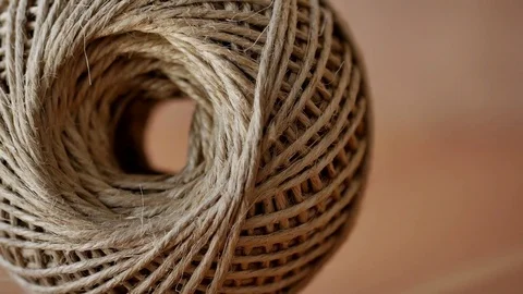Natural Brown Jute Burlap Rustic Twine String Rope Cord Decor 4k Close up shot,  Stock Footage 85127880