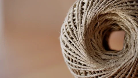 Natural Brown Jute Burlap Rustic Twine String Rope Cord Decor 4k Close up shot Stock Footage 85132057