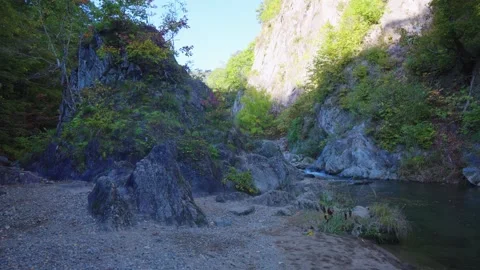 Natural Canyon River Running Through Jozankei Valley in Sapporo, Japan 库存影片 336730405