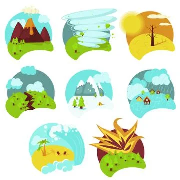 Natural catastrophe icon set, vector flat isolated illustration Stock Illustration