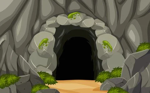 Natural cave in the forest background Stock Illustration