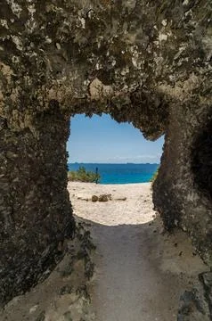 Natural cavern door at Punta Sur, Isla Mujeres Stock Photos