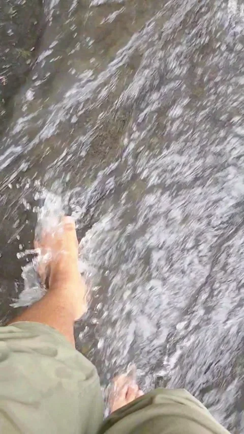 Natural clean water flows over geopark rocks which are the result of wood aging Stock Footage 327771694