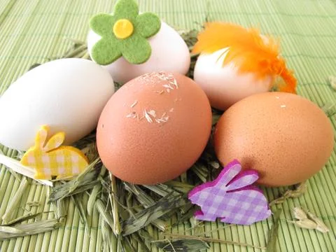 Natural colored eggs in easter nest Stock Photos