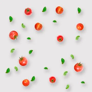 Natural Colorful Pattern Background Made of Cherry Tomato and Ba Stock Photos
