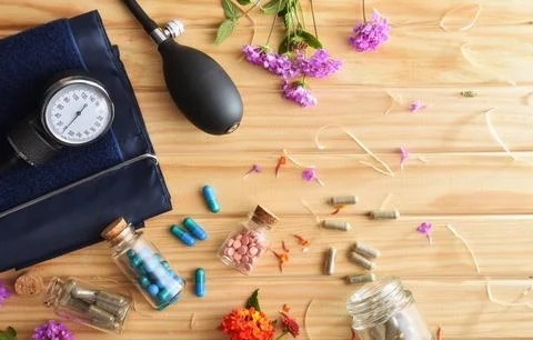 Natural for control of blood pressure problems top view Stock Photos